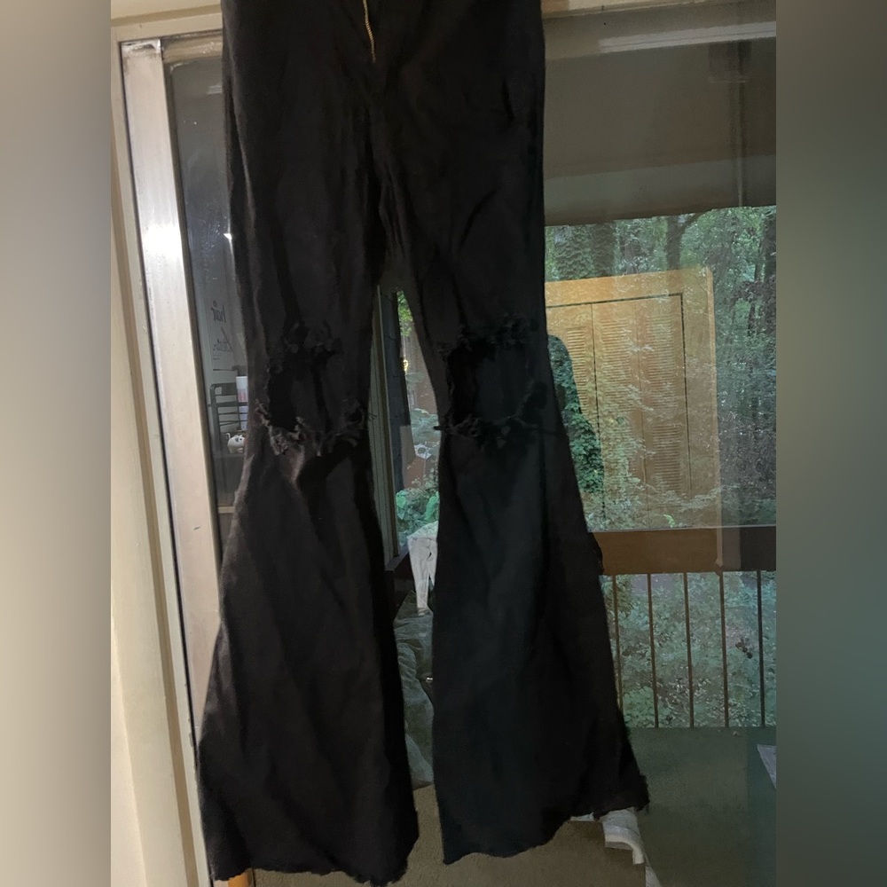 Black Distressed Flare Pants